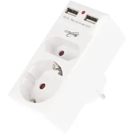 Heitech 2-fach Steckdosenadapter mit 2 USB Ladeanschlüssen, max. 2,1A Ladestrom