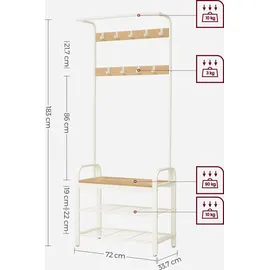 VASAGLE Garderobenständer HSR40W 183 x 72 x 33,7 cm Eichenfarben-weiß