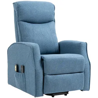 Homcom Sessel mit Aufstehhilfe, Massagesessel mit Fernbedienung, Relaxsessel mit Fußstütze, Fernsehsessel mit Seitentasche, Elektrischer TV-Sessel mit Leinenoptik, Blau (Farbe: Blau