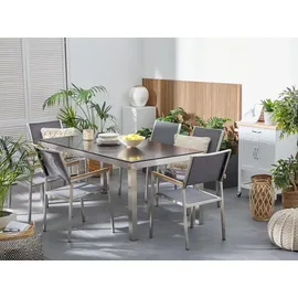 Beliani Gartenmöbel Set Schwarz Grau Sicherheitsglas Edelstahl Tisch 180 cm 6 Stühle Terrasse Outdoor Modern