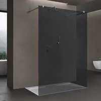 doporro Duschwand Duschtrennwand 120x200 Walk-In Dusche mit Doppel-Stabilisator aus Echtglas 8mm ESG-Sicherheitsglas Vollgrau inkl. Nanobeschichtung