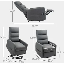 Homcom Fernsehsessel mit Aufstehhilfe Elektrisch Relaxsessel mit Liegefunktion, Taschenfederkern, Fußteil, TV-Sessel mit Seitentasche, Fernbedienung und Leinenoptik, Dunkelgrau Kunststoff, 62x105x86.5 cm, Wohnzimmer, Sessel,