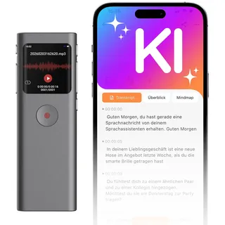 NUASI KI Digitales Diktiergerät, Transkribieren und Zusammenfassen, Sprachaktivierte Aufnahme mit Playback, 90+ Sprachen, 64 GB Speicher, One-Touch-Aufnahme, Für Vortrag/Interviews/Klassen