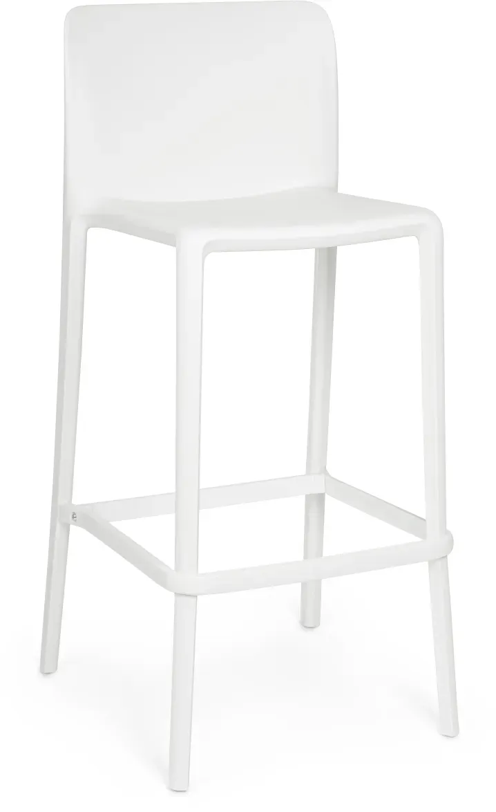Barhocker Chloris 4er-Set aus Kunststoff, modernes Design, Weiß, UV-beständig, mit Fußstütze