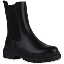 VAN HILL Damen Leicht Gefütterte Plateau Boots Stiefeletten Blockabsatz Schuhe Profilsohle Booties Freizeit Plateauschuhe 208146 Schwarz 37 - 37 EU