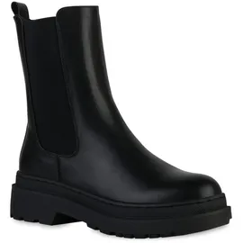 VAN HILL Damen Leicht Gefütterte Plateau Boots Stiefeletten Blockabsatz Schuhe Profilsohle Booties Freizeit Plateauschuhe 208146 Schwarz 37 - 37 EU