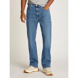Straight-Jeans TOMMY JEANS "Otis Regular Straight", Herren, Gr. 38, Länge 34, blau (denim medium), Denim/Jeans, Obermaterial: 99% Baumwolle, 1% Elasthan, unifarben, casual, regular fit knöchellang, Jeans, im modischen Schnitt