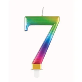 Unique Metallische Geburtstagskerze - Zahl 7 - Regenbogen
