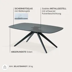Couchtisch STOLKOM "Elias Glastisch schwarz, Wohnzimmertisch BxHxT 110x44x70 cm", schwarz (schwarz, schwarz, schwarz), H:44cm, Tische, Sicherheitsglas Bruchsicher, Glasplatte Wasserwelle schwarz getönt