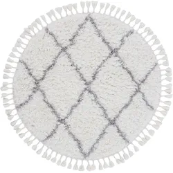 Hochflor-Teppich CARPETFINE "Eddy", weiß, H:30mm Ø:160cm, Polyester, Teppiche, Fransenteppich, Shaggy Langflor mit Fransen, starke Größenauswahl, Wohnzimmer