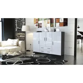 Vladon Highboard 166,5 x 106,5 x 35 cm Anthrazit matt / Weiß Hochglanz