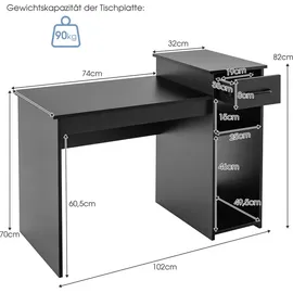 Costway Schreibtisch mit Schublade und offenen Regalen, Computertisch Holz, Arbeitstisch Bürotisch PC-Tisch für kleine Räume, 104 x 50 x 82 cm, - Schwarz