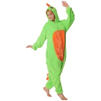 Corimori Partyanzug Erwachsenen Onesie Kostüm in den Größen 150-190cm, Jumpsuit, Pyjama, Fasching, Kigurumi, Tierkostüme, Dinosaurier "Byte" grün M (Körpergröße 160-170 cm)