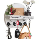 Dxiunove Schlüsselboard Schlüsselhalter Mit Getrockneten Blumen Chlüsselbrett Orbicular Schlüsselbrett Holz Geeignet Für Eingangshallen, Hauswirtschaftsräume, Flure, Küchen Und Büros(Helles Weiß)