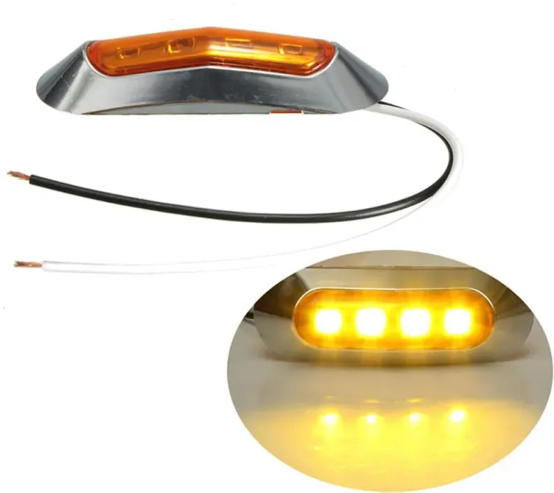 Orange/Gelb LED-Positions-/Markierungsleuchte, 4 LEDs, verchromter Rahmen – 12 V