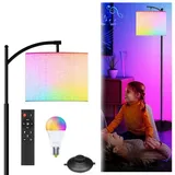 Jibenhome LED Stehlampe LED Leselampe E27 Dimmbar RGB Stehlampe für Schlafzimmer, Wohnzimmer, mit Fernbedienung-E27 Glühbirne, LED fest integriert, mit Alexa und Google