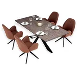 Homestyle4u Essgruppe mit 4 Stühlen Drehbar Braun, Esstisch 200x100 cm, 3012