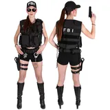 Black Snake® Damen Kostüm SWAT POLICE FBI SECURITY | Einsatzweste, Gürtel, Beinholster, Cap, Handschellen - FBI - XS/S - XS-S