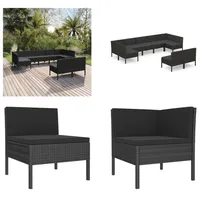 vidaXL 9 tlg. Garten Lounge Set mit Auflagen Poly Rattan Schwarz - Garten-Sofagarnitur - Garten-Sofagarnituren - Gartensofa-Set - Gartensofa-Sets - Schwarz