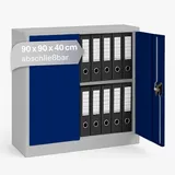 LagerZwei Mehrzweckschrank 90x90x40cm I Metallschrank inkl. Fachboden I Aktenschrank abschließbar, als Werkstattschrank, Büroschrank & Kellerschrank I Stahlschrank robust I Allzweckschrank blau-weiß