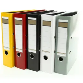 Livepac-Office Glanz-Ordner DIN A4 75 mm Gelb/Schwarz/Grau/Bordeaux/Weiß 5 St.
