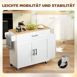 Homcom Kücheninsel Küchenwagen auf Rollen mit abklappbarer Arbeitsplatte, Ablage | Gr.: onesize