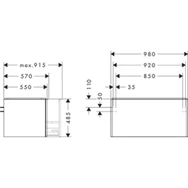 Hansgrohe Xelu Q Waschtischunterschrank, 980x550, 1 Schubkasten, für Konsolen mit Aufsatzwaschtisch, geschliffen, 54060670,