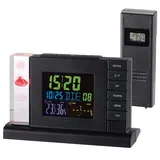 infactory Wecker mit Wetterstation: Funk-Wetterstation mit 3D-Hologramm-Anzeige, Außensensor & Funkwecker (mit Thermometer, Design Wecker mit, Alarm)