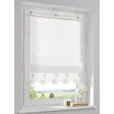 Kutti Elly Raffrollo mit besticktem Volant halbtransparent Ösenrollo mit Hakenaufhängung ohne Bohren Breite 45 cm x Höhe 130 cm