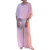 LLECDASEUI Formelle Hosenanzüge für Damen, Hochzeitsgast, Abendparty, Chiffon, eleganter 2-teiliger Hosenanzug, formelle Outfits (Rosa,L) - L
