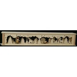 Rudolphs Schatzkiste Schwibbogen-Fensterbank Schwibbogenerhöhung mit Waldarbeiter Tieren und Beleuchtung 72 x 10 x 10 cm
