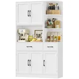 HOMECHO Küchenbuffet 177cm Hohe Buffetschrank Weiß mit 5 Türen und 3 Eckregal weiß