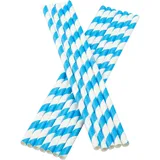 Trinkhalme, Papier (6x195mm) - blau-weiß gestreift (100 Stk.)