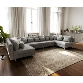 DeLife Wohnlandschaft Clovis XL Hellgrau Strukturstoff Modulsofa - Grau/Hellgrau