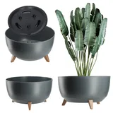 Kadax Blumentopf aus Kunststoff mit drei Einsteckstützen, 47 cm, Anthrazit