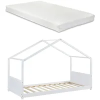 [en.casa] Hausbett Simo mit Matratze 90x200cm Weiß