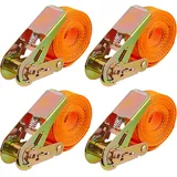 Relaxdays Spanngurte mit Ratsche, 4er Set, 4 m, 500 kg, Ladungssicherung Auto, Anhänger, reißfeste Zurrgurte, orange