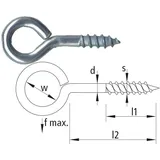 schmidt's onlineshop Ringschraube mit Holzgewinde - Stahl verzinkt-blau / 4,1x25/8 mm