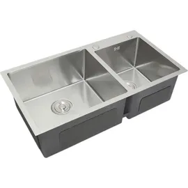 MONSTER SHOP Edelstahl Küchenspüle Spülbecken Doppelspüle Einbauspüle Zwei Waschbecken 82cm