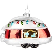 BRUBAKER Christbaumschmuck Retro Wohnwagen Rot Weiß (1-tlg), Handbemalte Baumkugel aus Glas - Mundgeblasener Christbaumschmuck Figuren Deko Anhänger Lustige Weihnachtskugel - 11 cm bunt