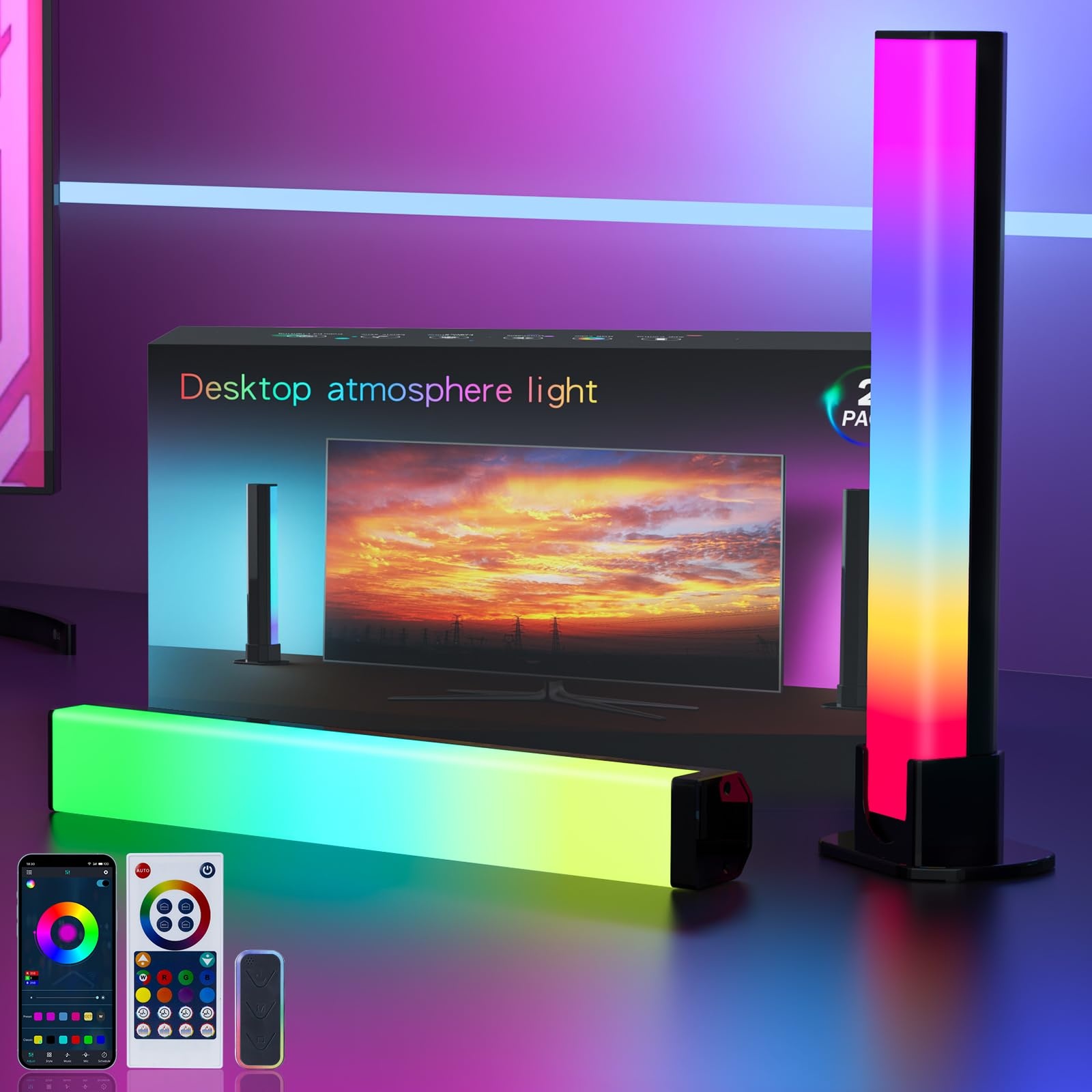 RGB LED Lightbar, Musik Sync LED Light Bar mit Fernsteuerung, USB Betrieben Ambient Lampe, Farbwechselnde Gaming TV Hintergrundbeleuchtung, APP Control Steuerung für Gaming, Deko, PC, TV