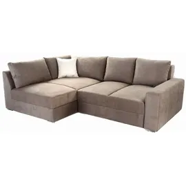 luma-home Federkern Ecksofa Schlafcouch L-Polsterecke mit Topper Bettkasten in Hell-Braun & 15108 - Hellbraun