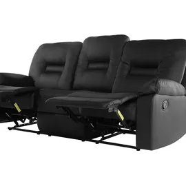 Beliani Sofa Schwarz Kunstleder 3-Sitzer Relaxfunktion Retro Wohnzimmer