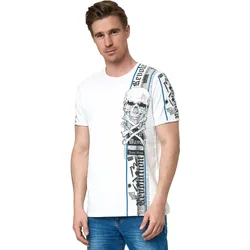T-Shirt RUSTY NEAL, Herren, Gr. XL, weiß, 100% Baumwolle, bedruckt, casual, normal, Rundhals, Kurzarm, Shirts, im verwaschenen Look