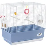 Ferplast Gabbia per Uccelli Gabbia Gabbia Canarini Rekord 3, Completa di Accessori e Mangiatoie Girevoli, Robusto Metallo Verniciato Bianco e Fondo in Plastica Blu, 49 X 30 X h 48,5 cm