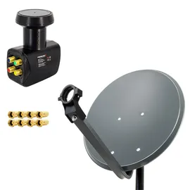 Premium X PremiumX 45cm Satellitenschüssel Stahl Anthrazit Satellitenantenne SAT Quad LNB 8 F-Stecker 4 Teilnehmer