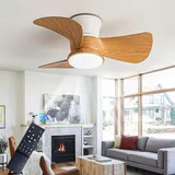 Caufloce LED Klein Deckenventilator Mit Beleuchtung Reversibel 6 Speed Deckenventilator Licht Und Fernbedienung Modern Dimmbar Timer Lampe Mit Deckenventilator Für Wohnzimmer-white woodgrain