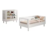 58 aufm Kessel Juniorbett Set 70 x 140 cm Buche massiv lackiert weiß
