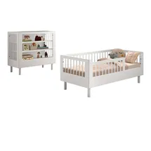 58 aufm Kessel Juniorbett Set 70 x 140 cm Buche massiv lackiert weiß