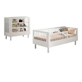 58 aufm Kessel Juniorbett Set 70 x 140 cm Buche massiv lackiert weiß